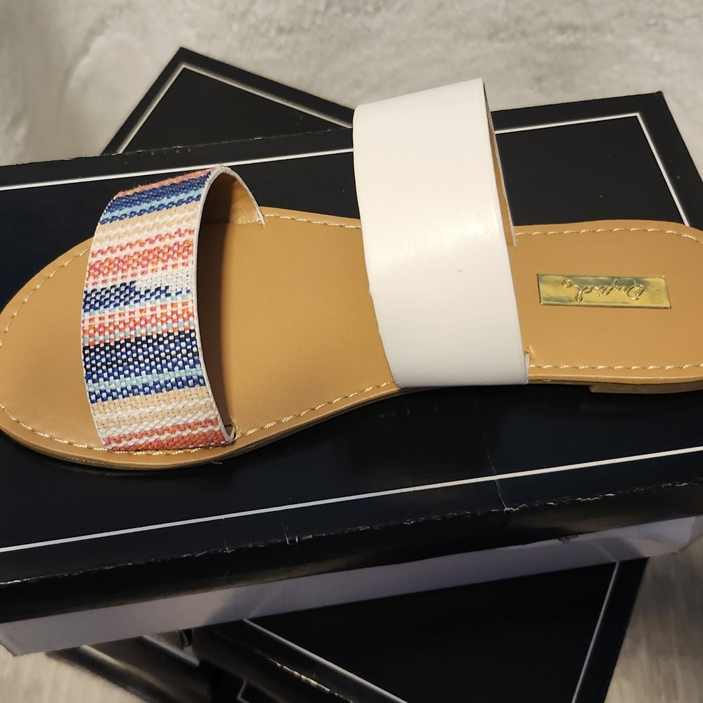 Qupid Pink and Blue Sandals with Woven Straps